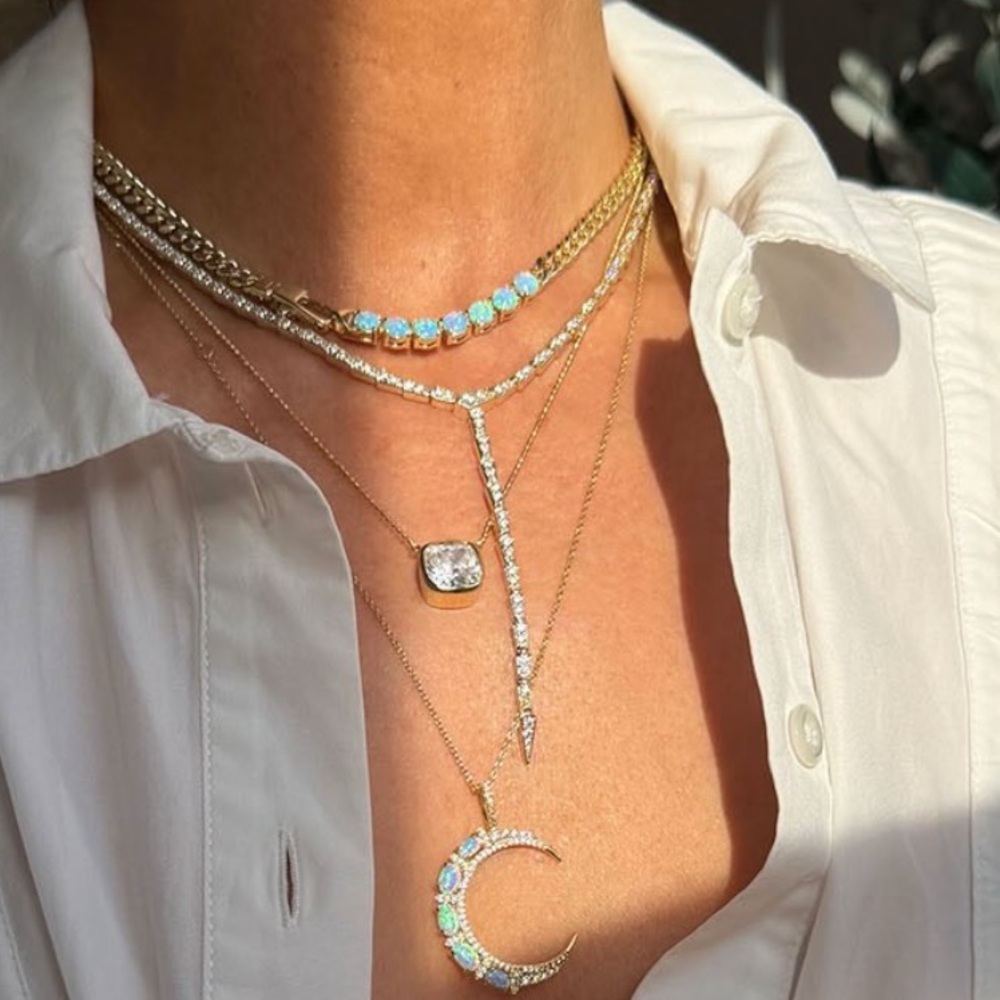 Elegant Gold and Simulated Opal Necklace - Picture 6 of 10